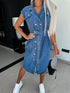 'Elara' Cap Sleeve Denim Dress - Celes Fashion